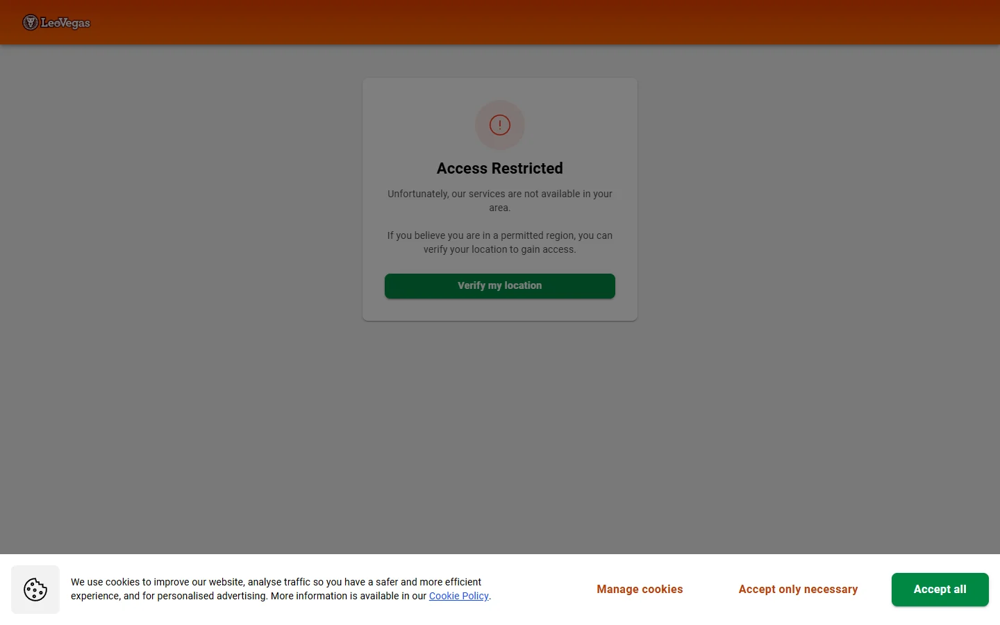 LeoVegas Canada page showing the Access Restricted refusal screen