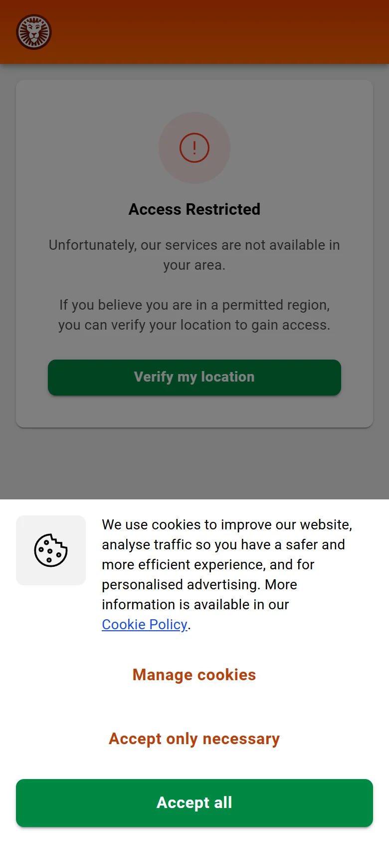 LeoVegas Access Restricted screen on a mobile phone