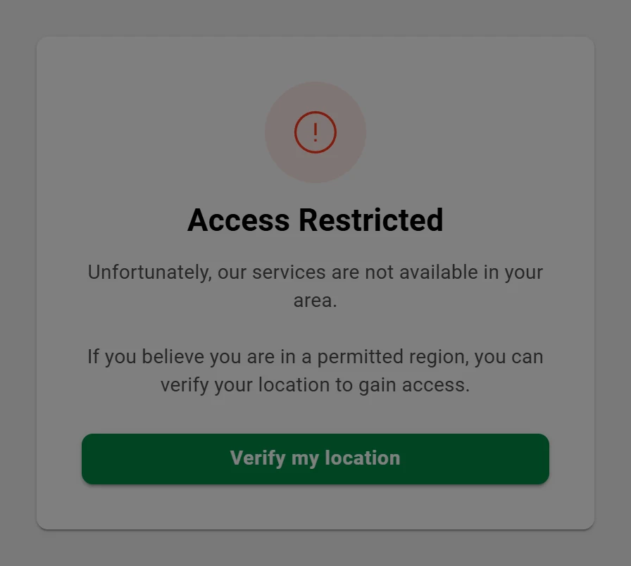 LeoVegas Access Restricted message with the Verify my location button