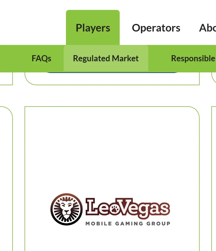 LeoVegas Mobile Gaming Group logo on its card in the iGaming Ontario directory