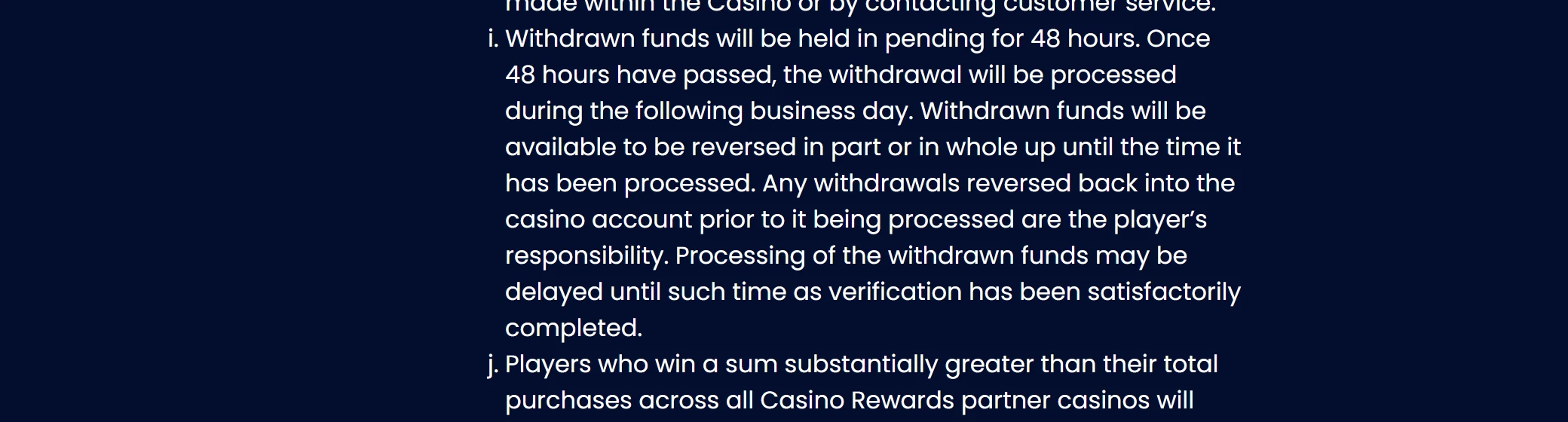 Yukon Gold Casino terms describing the 48 hour pending period and the 4000 dollar weekly cap