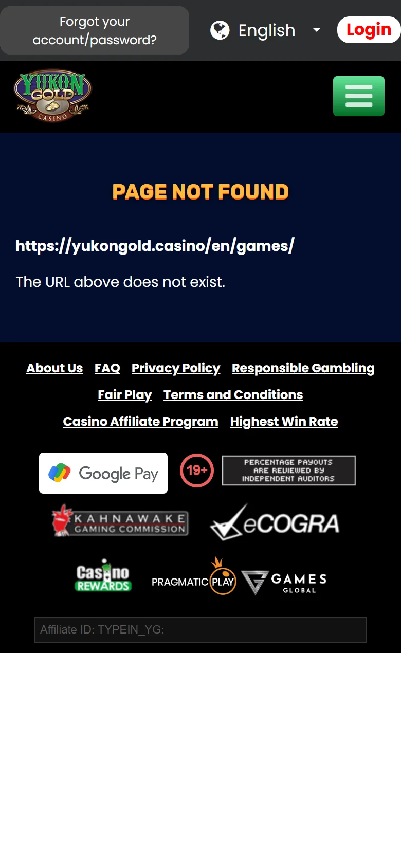 Yukon Gold Casino mobile casino games page listing game categories