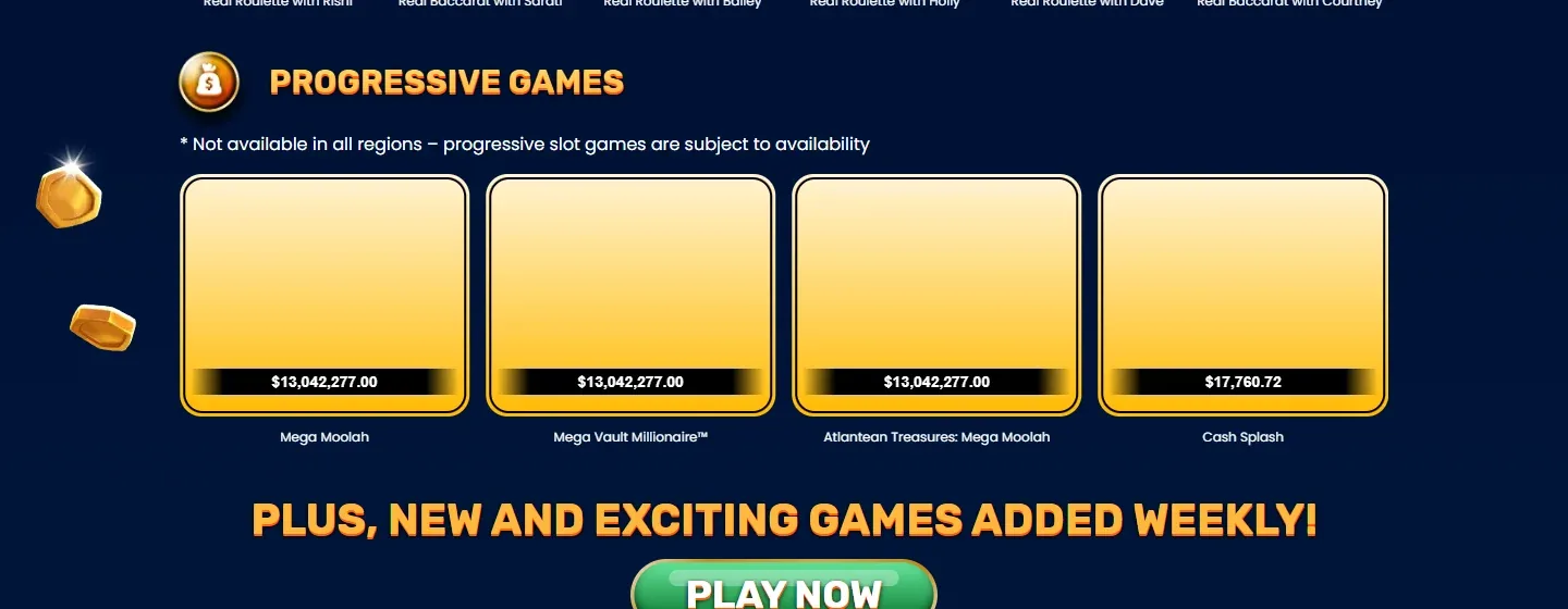 How progressive jackpots work in one screenshot: three linked games showing the identical $13,042,277 network pool while standalone Cash Splash shows its own $17,760