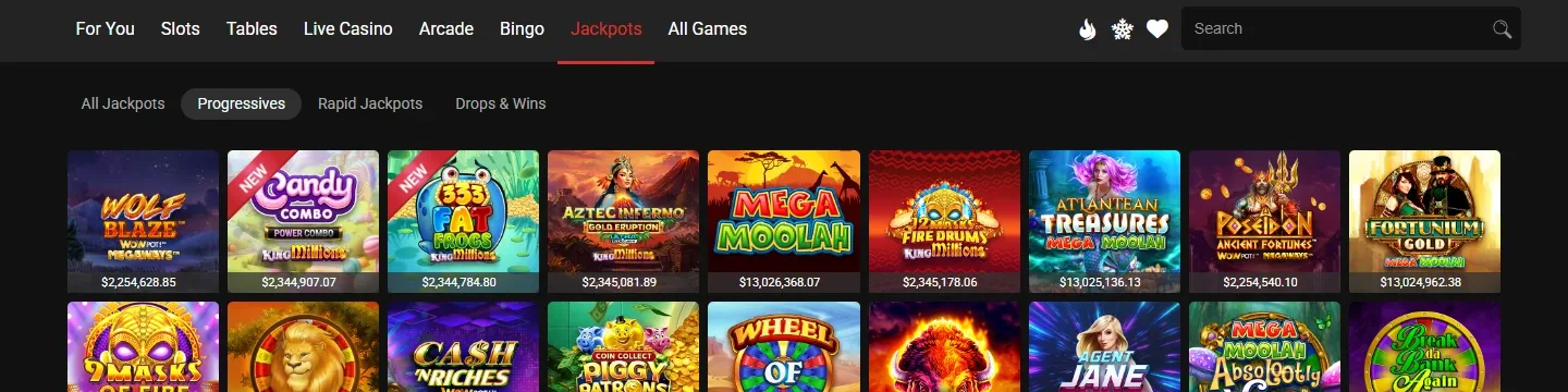 Mega Moolah game tiles in a casino lobby
