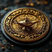 Gold genie lamp medallion marking the WowPot jackpot pool