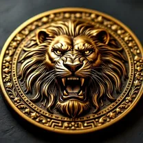 Gold lion medallion marking the Mega Moolah jackpot pool